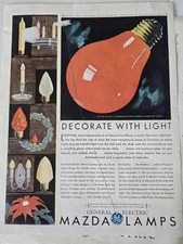 1930 General Electric GE Edison Mazda Lamps Red light bulb Christmas Vintage  ad