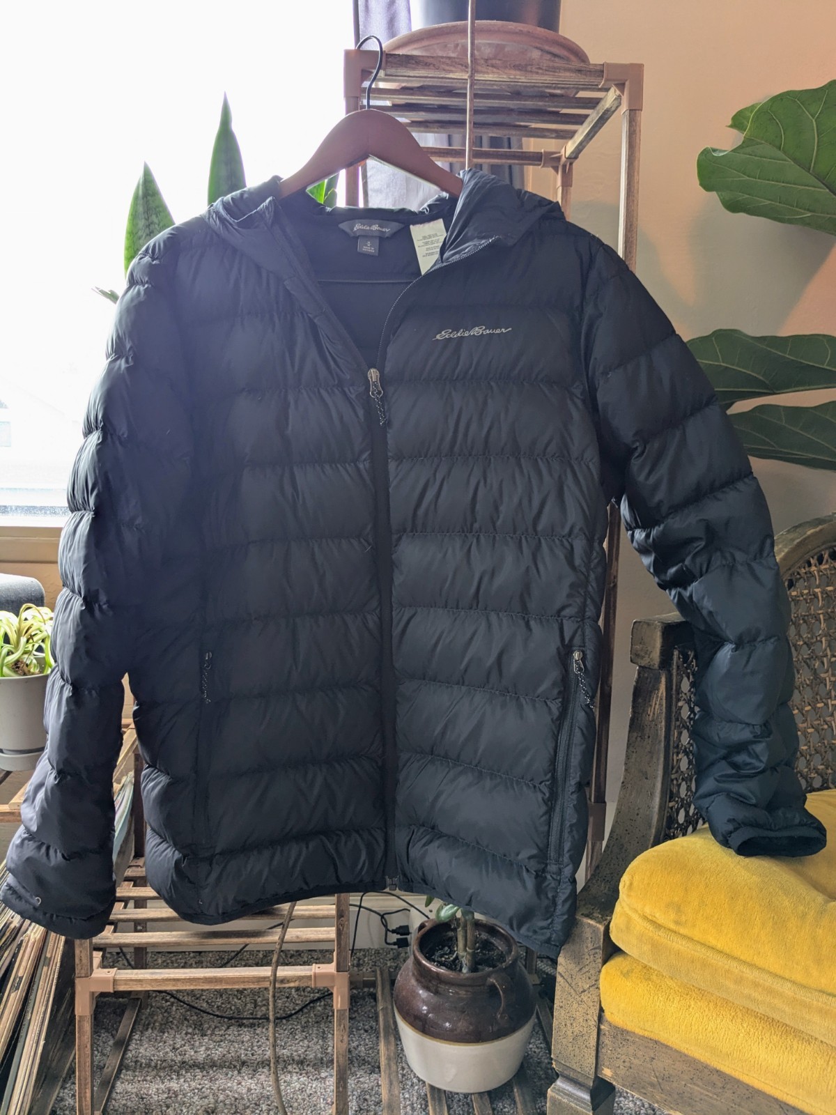 Eddie Bauer Mens Black Down Puffer Packable Jacket