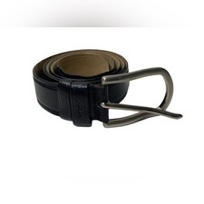 Prada Black Leather Belt w/ Silver Buckle, Size 44"