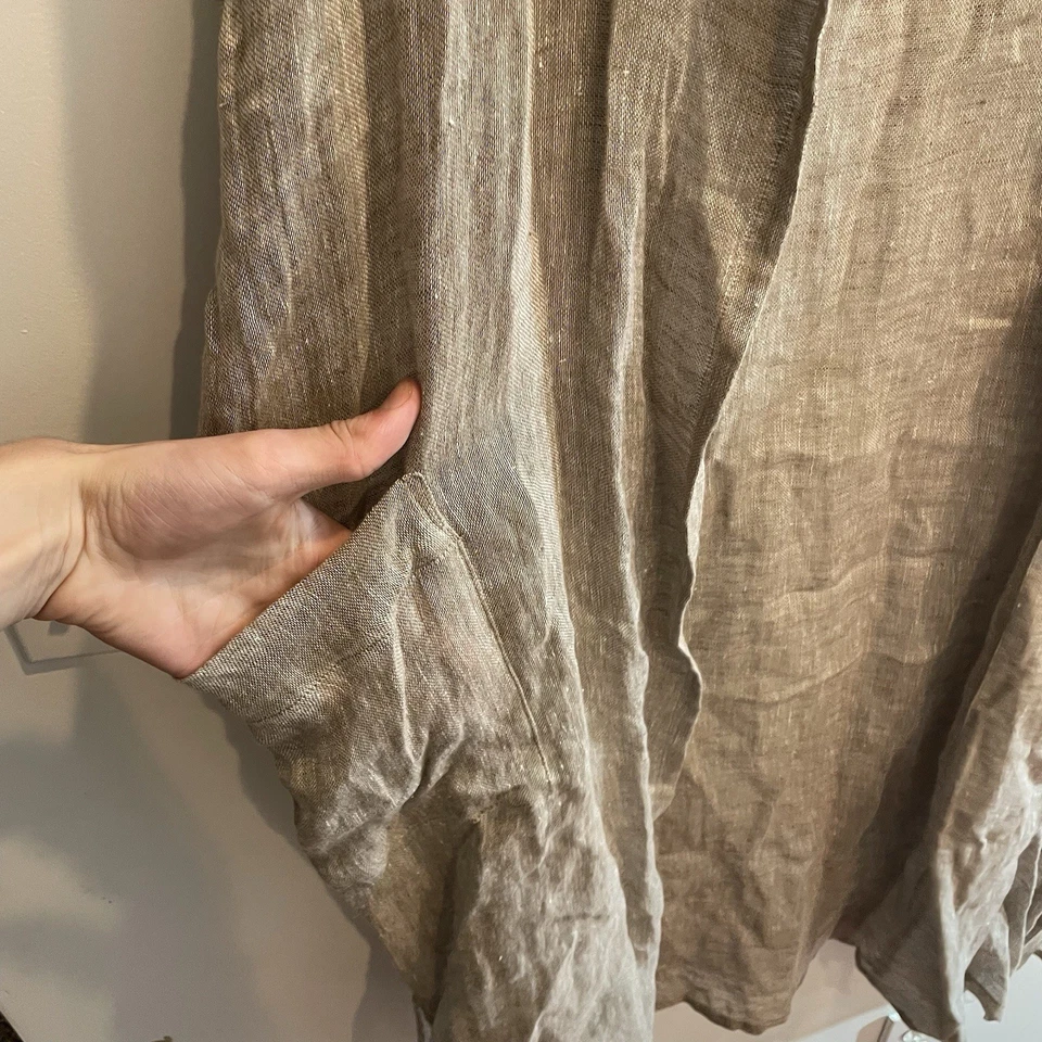 Eileen Fisher Natural Organic Linen Gauze Duster Cardigan Jacket XL Beige - Image 3 of 4