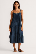 Lauren Ralph Lauren cotton indigo boho tiered midi dress sz 10 medium crochet mi