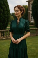 Max Studio Green Maxi Dress Small Sheer Polka Dot Lace Trim Romantic Cottagecore