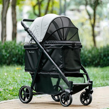 Medium Dog Stroller, Foldable Pet Stroller with Adjustable Handle  No Zip Entry