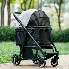 Medium Dog Stroller, Foldable Pet Stroller with Adjustable Handle & No Zip Entry