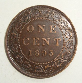 1893 CANADA ONE 1 CENT VICTORIA LARGE PENNY COIN