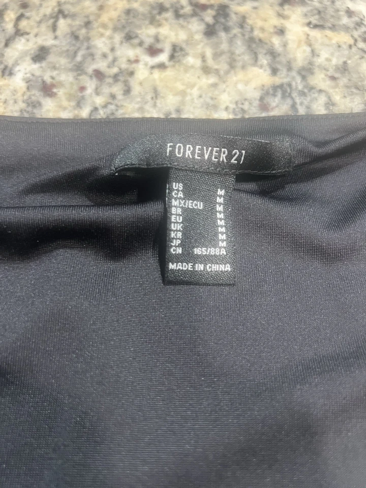 2 Forever 21 Black & Silver Long-Sleeve Square Neck Bodysuit Size M - Image 2 of 4