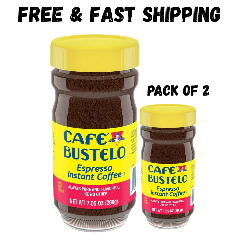 (PACK OF 2) Cafe Bustelo, Espresso Style, Dark Roast Instant Coffee, 7.05 oz Jar