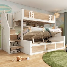Double Bunk Bed with Hydraulic Underbed Storage, Kids High Sleeper, Staircase