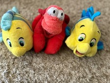Disney Store Plush Bean Bag Ariel Little Mermaid Flounder Fish 2 And Sebastian