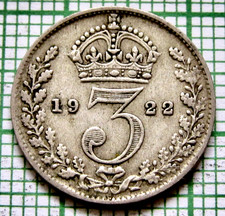 GREAT BRITAIN GEORGE V 1922 THREEPENCE 3 PENCE, 0.500 SILVER PATINA