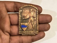 Vintage Schweizer Schie&szlig;medaille Abzeichen Huguenin Le Locle Gewehrschild Ema...