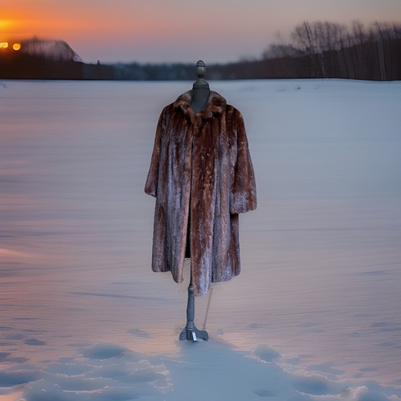 Ebony Brown 40” Long Genuine Mink Coat With Notched Lapel