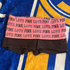 PINK Victoria's Secret Boyshort Panties S Cotton Pink/Black Logo Print