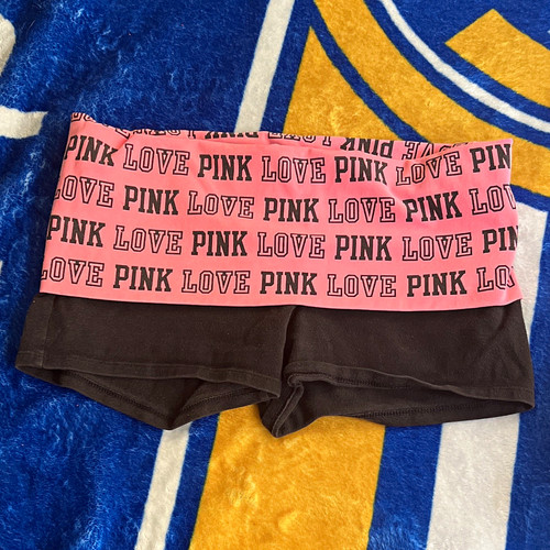 PINK Victoria's Secret Boyshort Panties S Cotton Pink/Black Logo Print