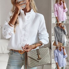 Striped Long Sleeve Shirt Fashion Ruffle Design Button Up Tops Casual Office Blo