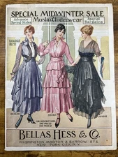 1916 Bellas Hess Catalog New York Fashion Edwardian Dresses Muslin Underwear WW1