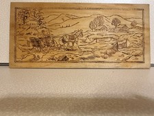 Vintage Christmas Pyrography Sleigh Ride In The Snow Wood Burn Art Handmade
