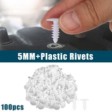 Universal 5mm Push Bumper Fastener Rivet Clips White - Pack of 100