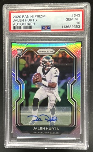 2020 Panini Prizm Jalen Hurts Auto RC Silver #343 Eagles PSA 10 GEM MINT Rookie