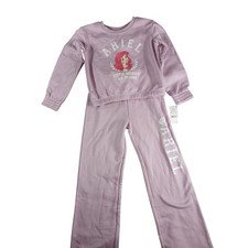 Disney Princess Sweatsuit Girl 7-8 Pink Ariel Sweatpants Crewneck Lounge Set NWT