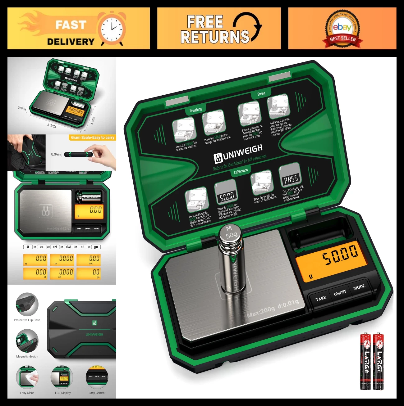 Precision Digital Pocket Scale 200g/0.01g - Mini Jewelry & Coin Scale with Cal W