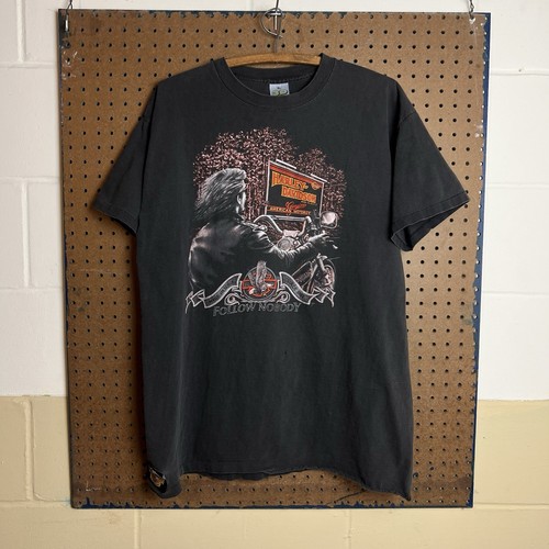 Vintage 3D Emblem T-shirt Mens XL Black Follow Nobody 80s 90s Biker USA Harley - Picture 3 of 15
