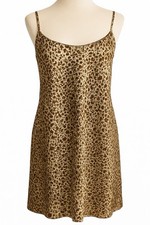 Y2K California Dynasty Leopard Satin Slip Dress Large Lingerie Pleated Trim