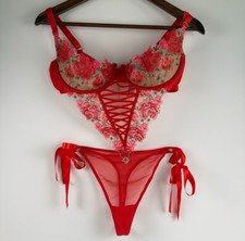 Victoria's Secret Balconette Embroidered Teddy Unlined Bodysuit Red Sz XL NWT