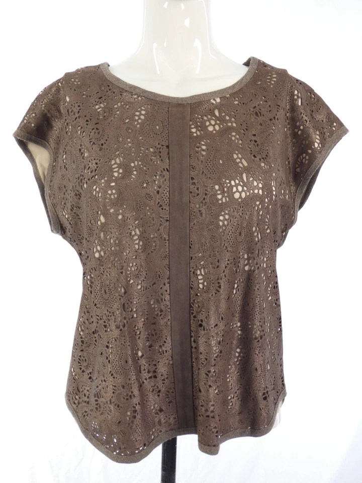 Karl Donoghue Suede Top Brown Goat Leather Floral Laser Cut Silk Lining UK 10