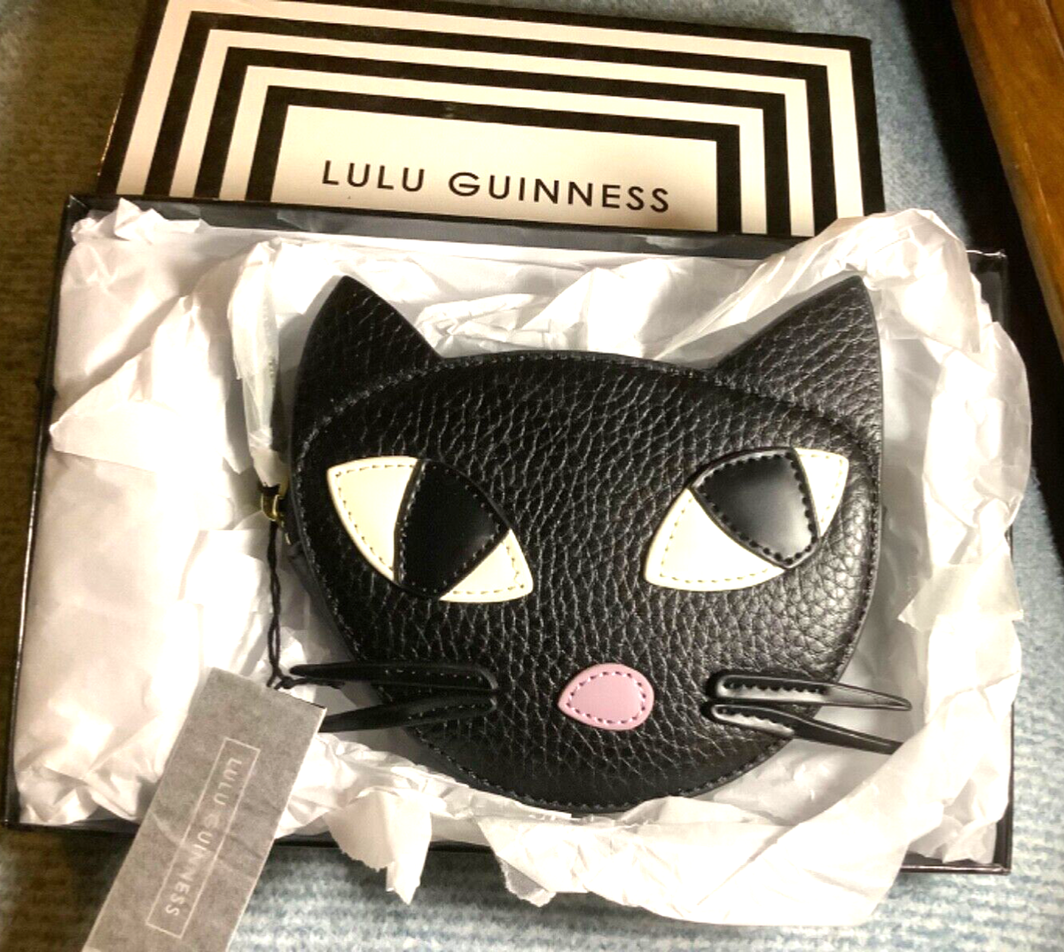 LULU GUINNESS black Kooky cat leather coin purse