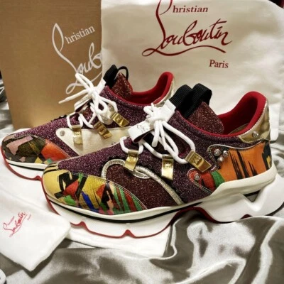 Baskets Christian Louboutin, paillettes en cuir de veau, taille 38, US 7, ave... - Photo 1/4