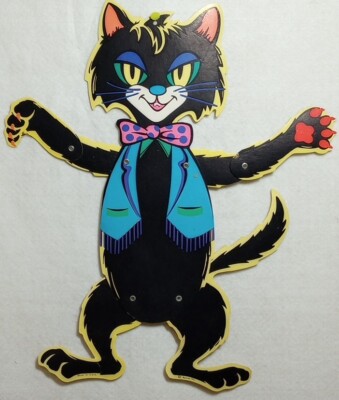 Vintage Beistle Halloween Black Cat Jumbo Jointed Bow Tie Die Cut