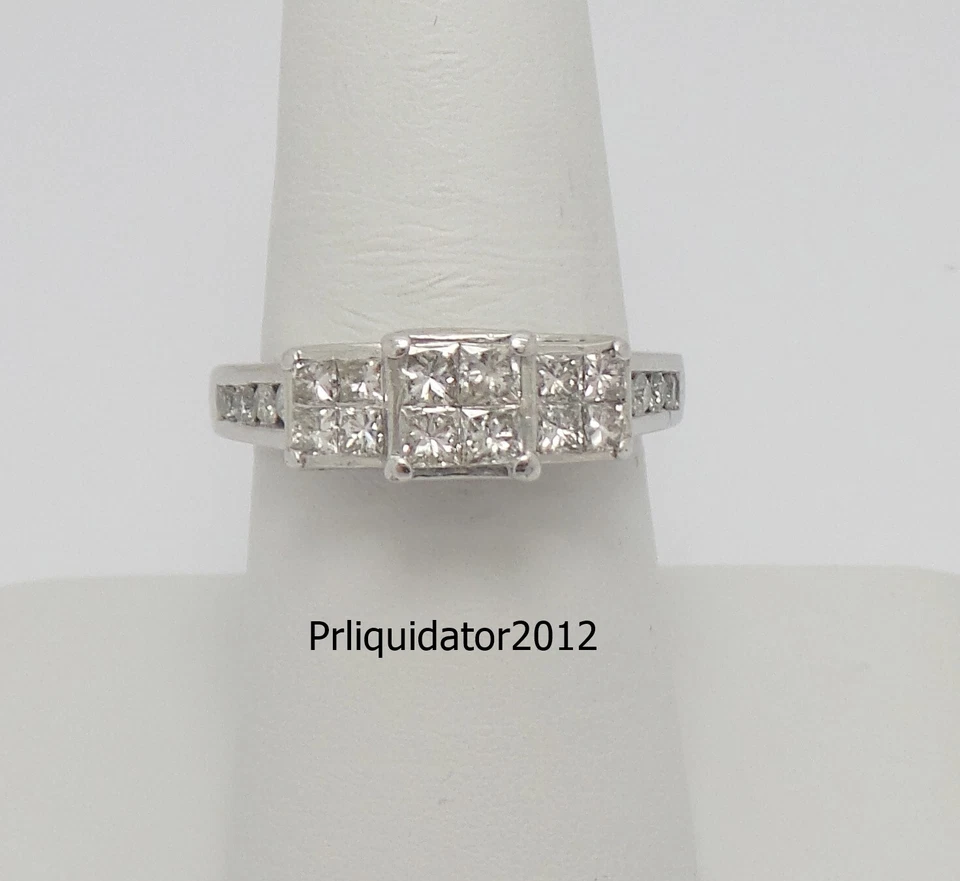 Anillo de boda de compromiso nupcial de diamantes princesa naturales de 1 quilate de oro blanco de 14 quilates Foto 2 de 4