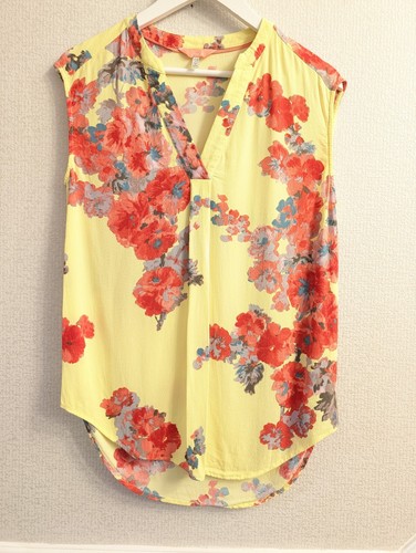 Joules Sleeveless Top V Neck Floral Yellow Crepe Feel Size 10 VGC