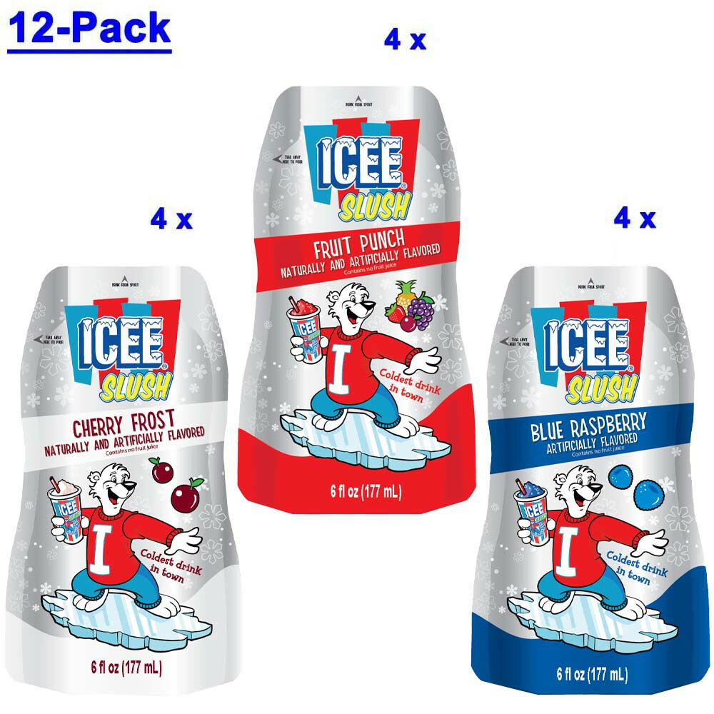 ICEE Slush Pouch 12 Count, 6oz Each Cherry Frost, Fruit Punch