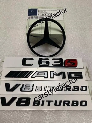 MERCEDES-BENZ Gloss Black Rear Star & Badges F/ Mercedes C63s AMG W205 Coupe Cabriolet 2016-21