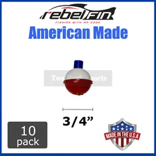 10-PACK - 3/4" .75 inch19mm - ROUND RED & WHITE BOBBERS - Fishing Floats Corks