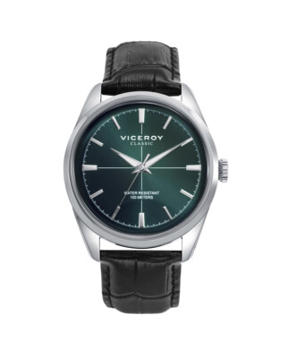 Viceroy Herren Uhr Edelstahl Glas Bombe 10 ATM Lederarmband 401375-67