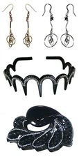 JCGY 4-Pack Combo 2 Pair Triple Hoop Dangle Earrings  +Tiara/Hairband +Hair Claw