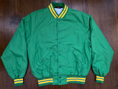 Vintage Pla-Jac Green Yellow Snap Button Coach Jacket Sz XL USA