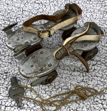 Vintage Dominion Adjustable Youth Buckle On Metal Roller Skates - Made In Canada