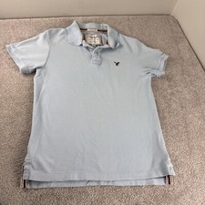 American Eagle Polo Shirt Medium Sky Blue Logo Patch Classic Preppy Mens