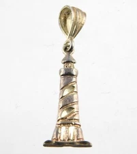 Vintage Diamond Cut Design Sterling Silver Lighthouse Pendant 925 Light House