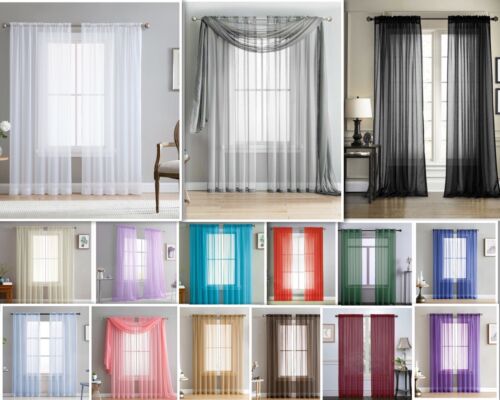 Jenna Collection Sheer Voile Solid Window Curtain Panel  - Set of 2 - ALL COLORS - Picture 1 of 23