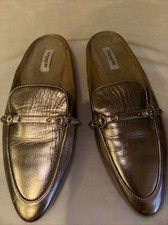 Coach Irene Shearling Footbed Metallic Gold Leather Mules Size 9B