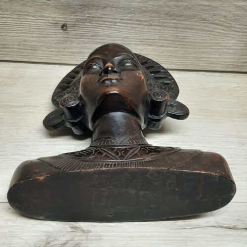 Vintage Woman Bali Head Bust Carved Carving Hard Wood Balinese Wooden - Picture 8 of 15