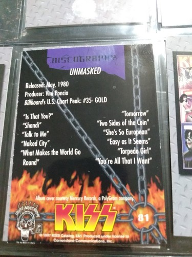 .KISS 1997 Cornerstone Kiss Series 1 Silver Card 81 Unmasked - Picture 5 of 7