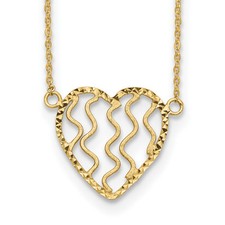 14k Yellow Gold Small Polished Satin and D/C Heart Valentine 18in Necklace