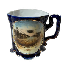 DALHART TX TEXAS ANTIQUE Souvenir China COBALT TRINKET CUP MUG