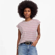 Madewell NWT Boxy Muscle Tee in Stripe Size Medium Cotton Linen Blend